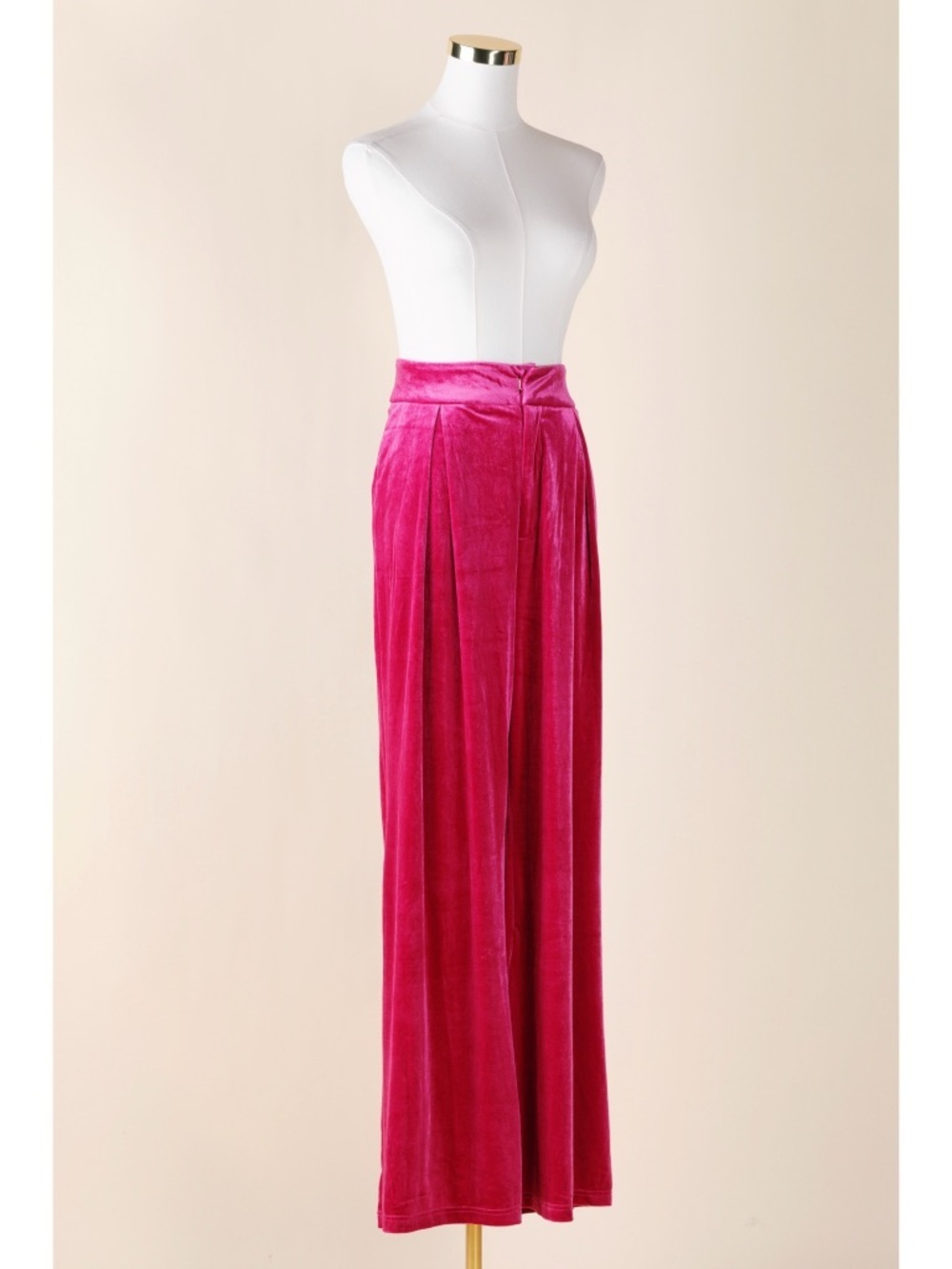 Sz M Pink Lily Velour Fuschia Tailored High Rise Wide Leg Pleated Trousers EUC